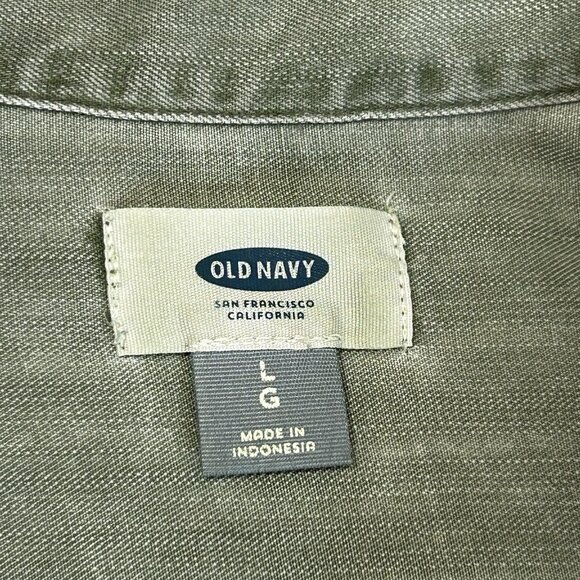 OLD NAVY Womens Tunic Top L Green Long Sleeve Soft Washed Tencel Button Up Shirt - Picture 6 of 8